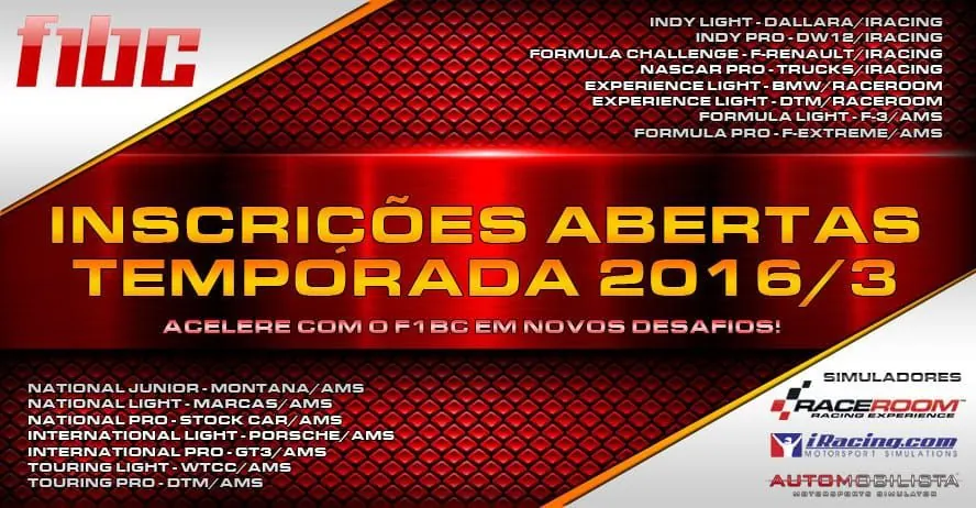 F1BC abre inscrições para temporada 2016/3 com promoções