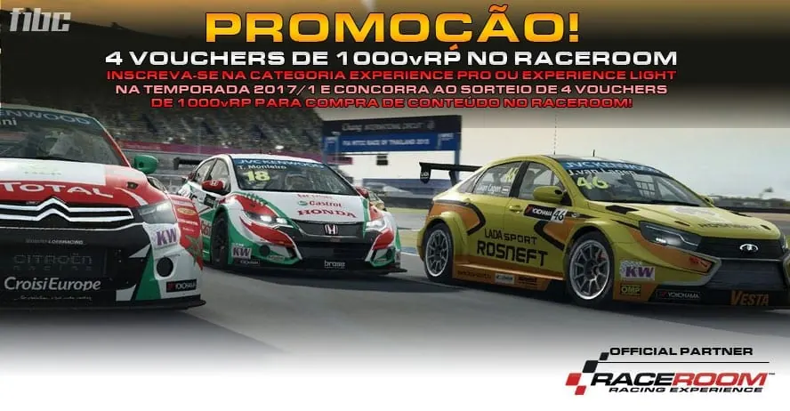 F1BC sorteará 4 códigos de 1000vRP no RaceRoom entre participantes de Experience Pro e Light 2017/1