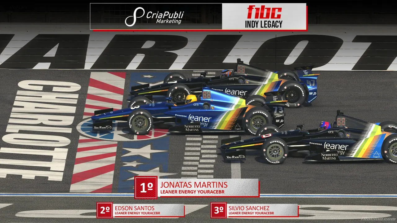 F1BC Indy Legacy: Terceira trinca da Leaner, Jonatas vence em Charlotte, e os três empatam nos pontos