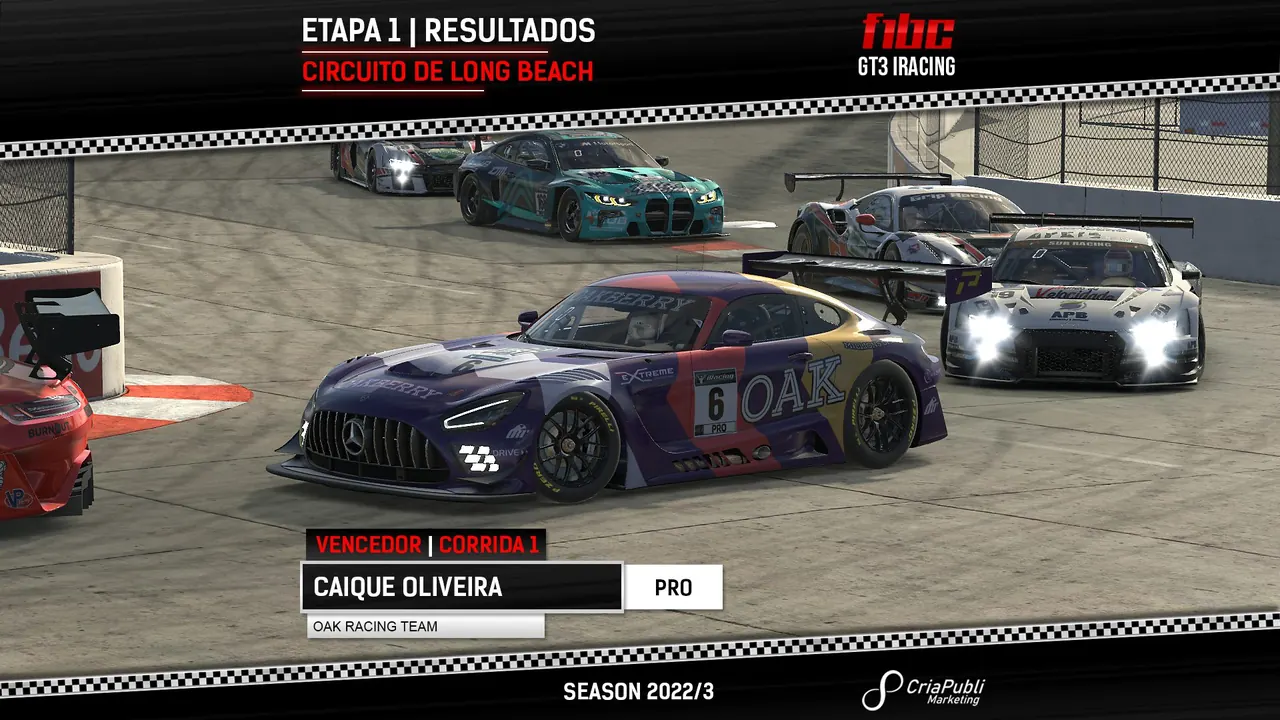 F1BC GT3 iRacing: Long Beach testou os pilotos na estreia, e teve vitórias de Caique Oliveira (ORT) e Rafael Garcia (YouRaceBR)