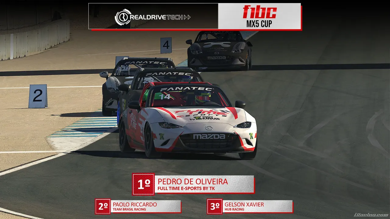 F1BC MX5 Cup: Em Laguna Seca, Pedro de Oliveira (Full Time) é campeão geral, e Gabriel Kenji leva na classe Speed
