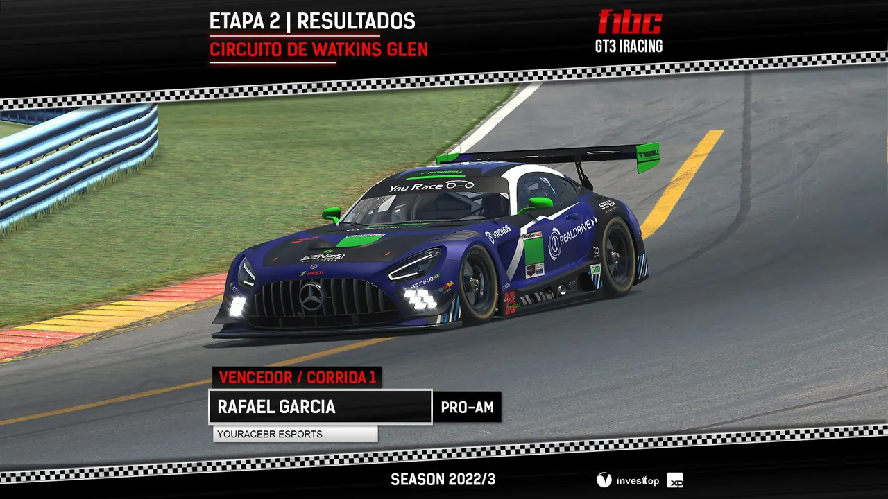 F1BC GT3 iRacing: Rafael Garcia e Junior Becker vencem baterias movimentadas em Watkins Glen