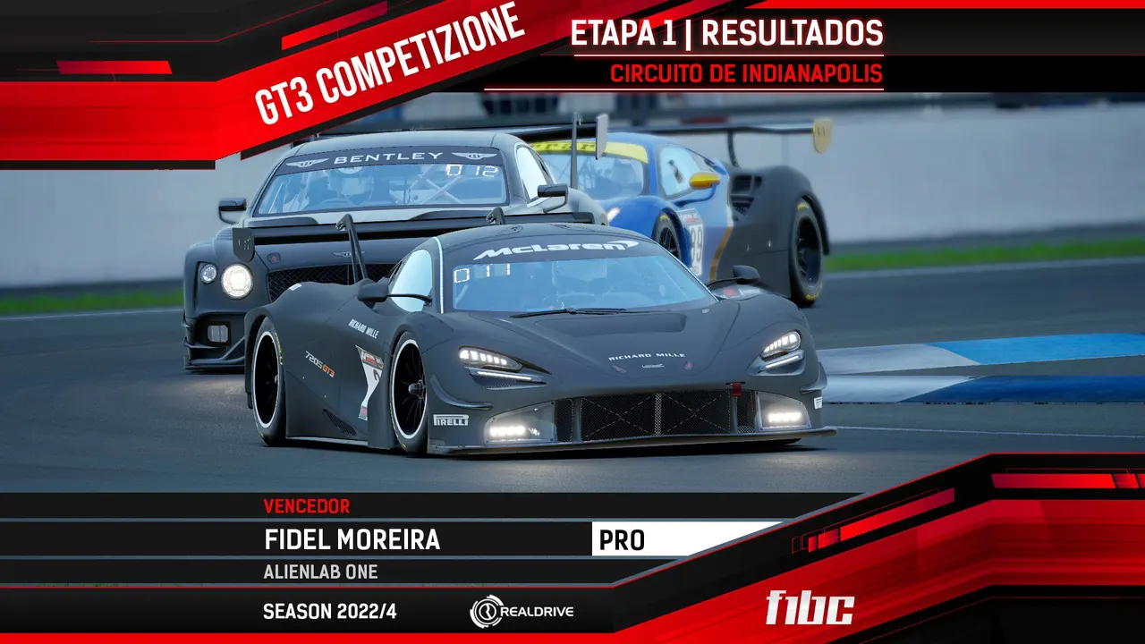 F1BC GT3 Competizione: Fidel Moreira (AlienLab One) estreia com vitória em Indianápolis