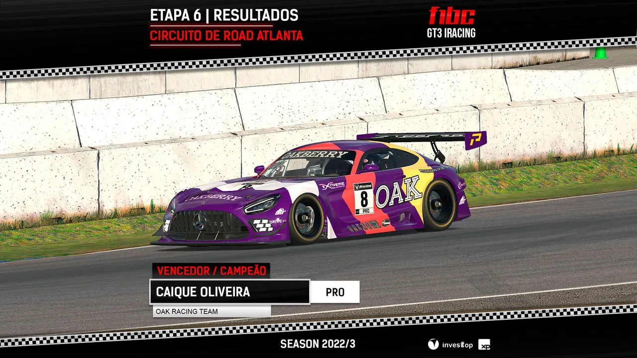 F1BC GT3 iRacing: Já campeão, Caique Oliveira vence em Road Atlanta, e Rafael Garcia leva título da PRO-AM