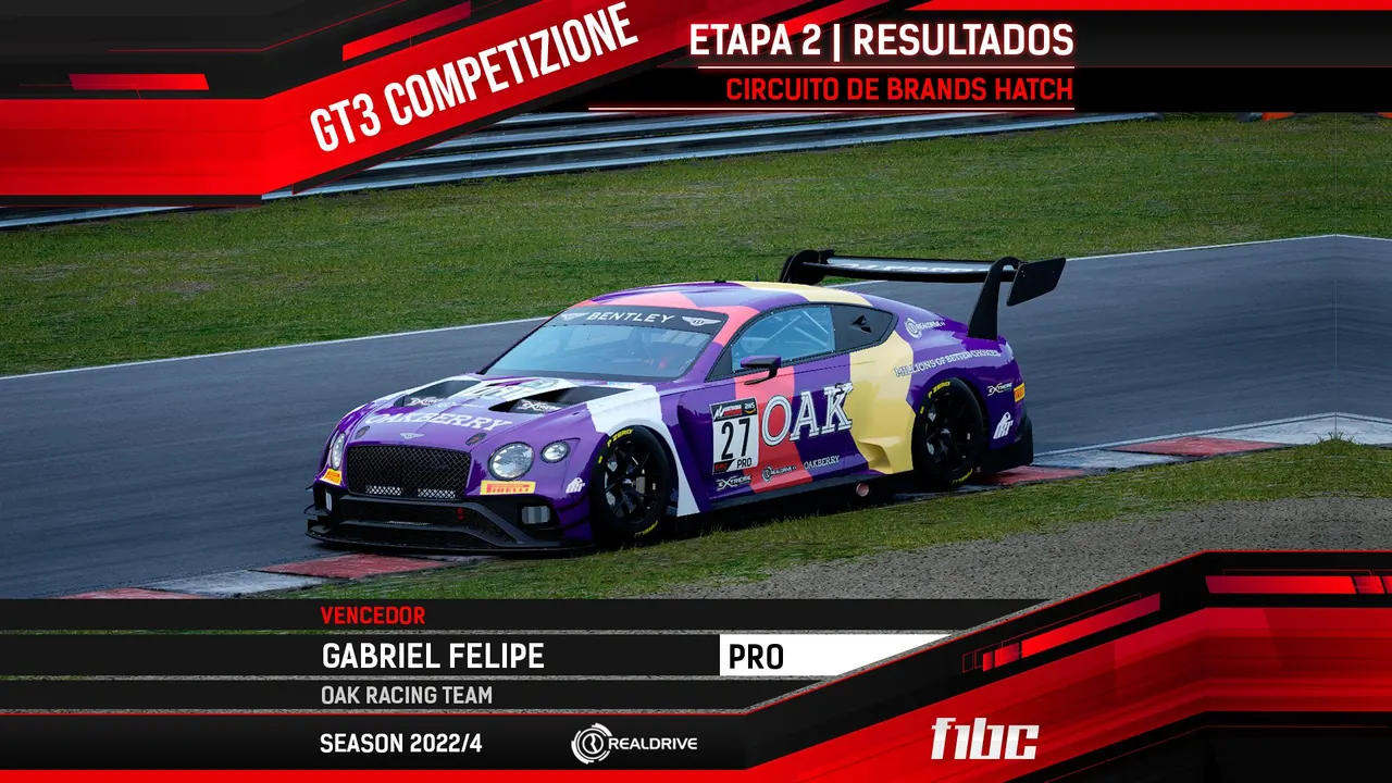 F1BC GT3 Competizione: Brands Hatch tem grande vitória de Gabriel Felipe (Oak)