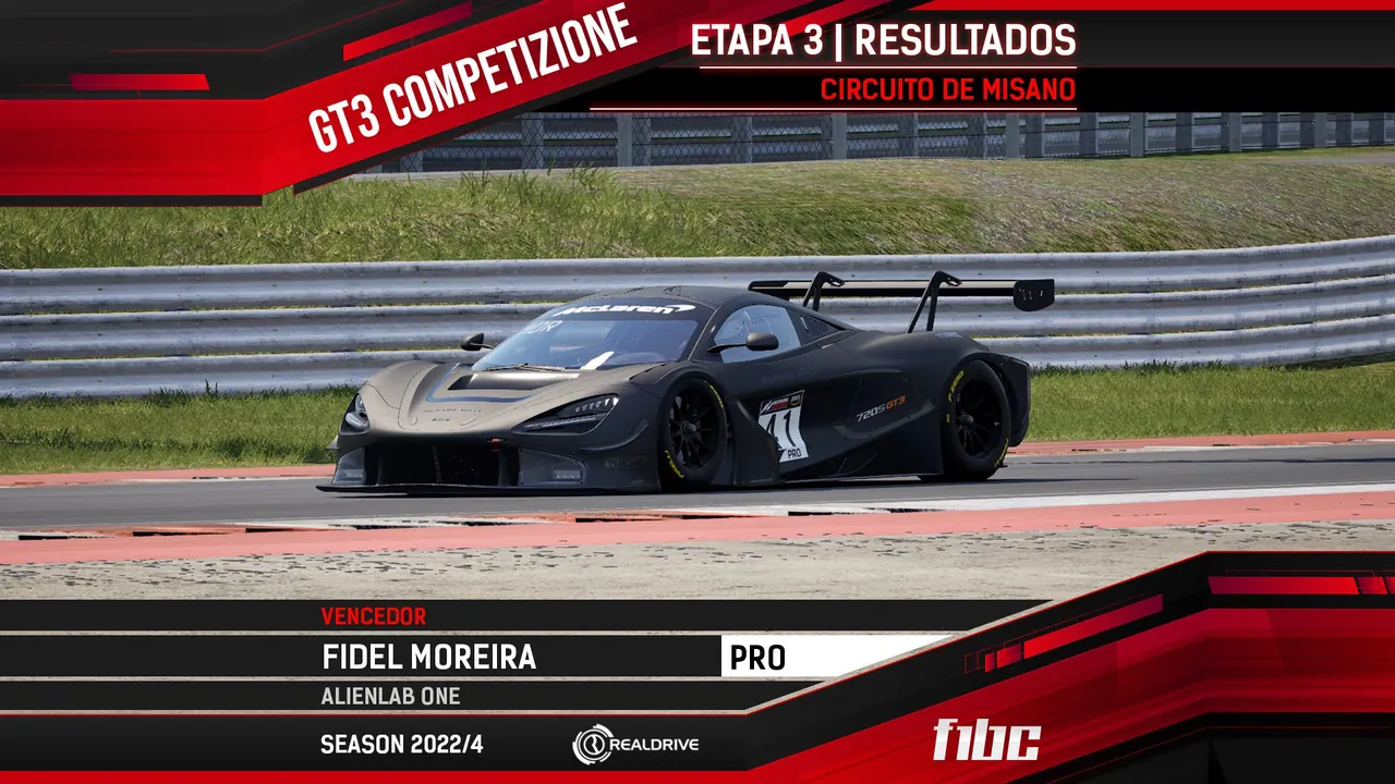 F1BC GT3 Competizione: Fidel Moreira (AlienLab) vence em Misano e assume a ponta da tabela