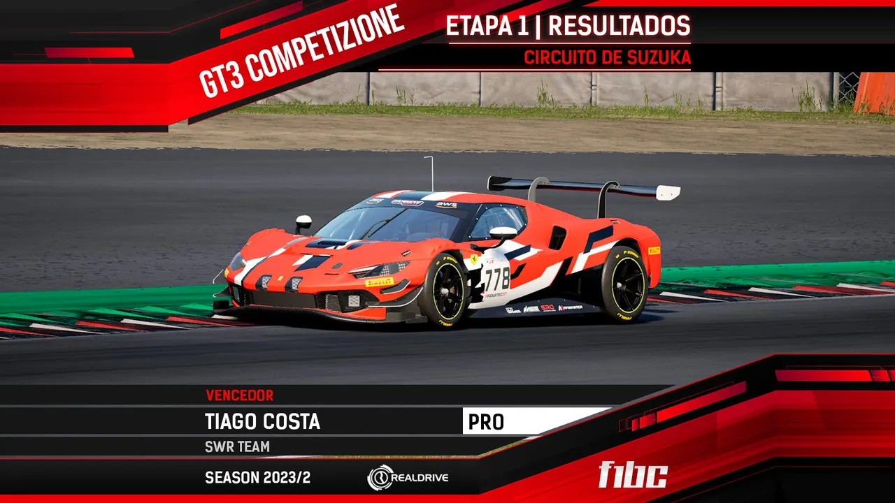 F1BC GT3 Competizione: Tiago Costa (SWR) vence primeira etapa em Suzuka