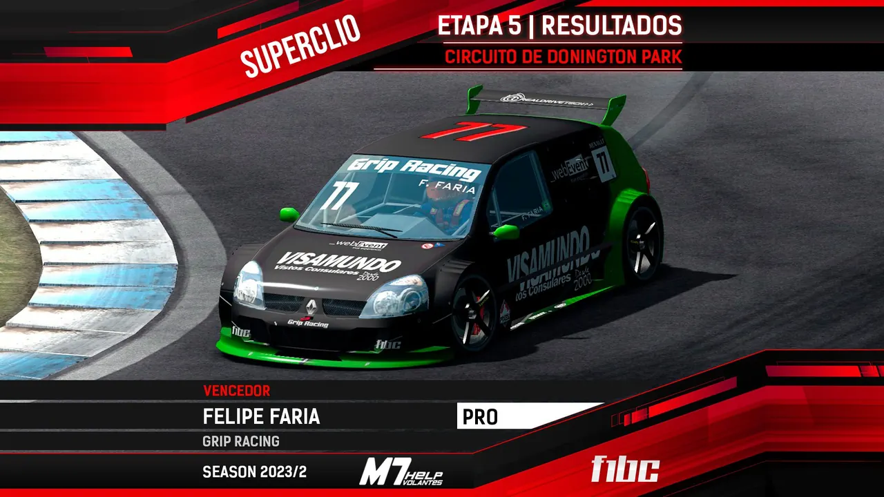 F1BC Superclio: Felipe Faria (Grip) vence corrida limpa em Donington Park