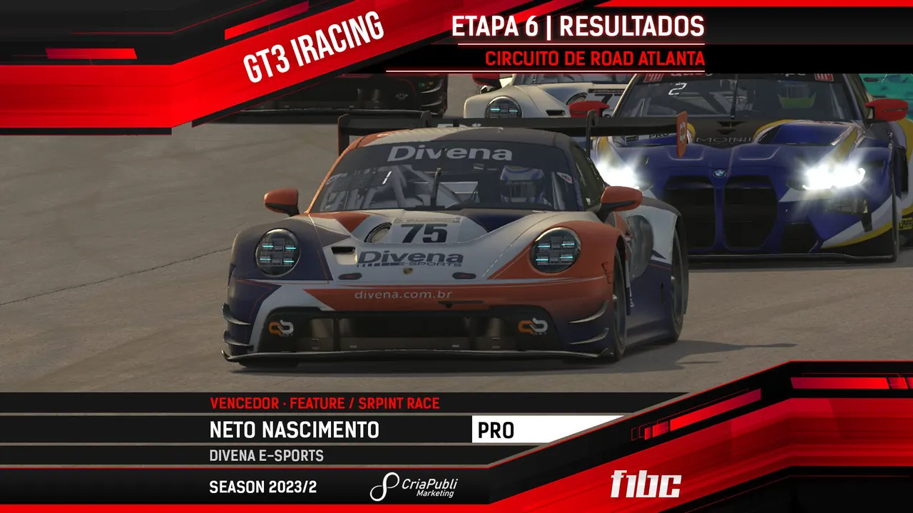 F1BC GT3 iRacing: Neto Nascimento vence em Road Atlanta; Andreas Burr é campeão PRO-AM