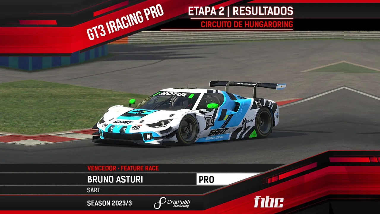 F1BC GT3 iRacing PRO: Hungaroring recebe vitórias inéditas de Bruno Asturi e Felipe Baptista