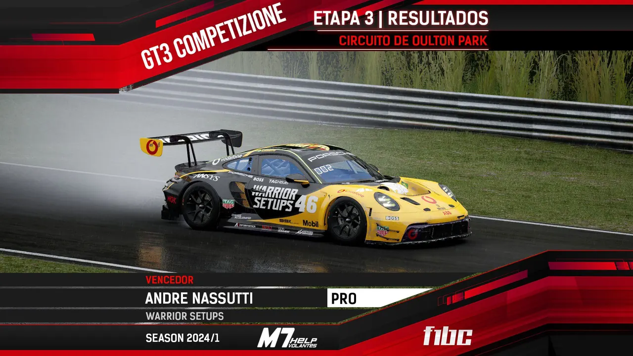 F1BC GT3 Competizione: Andre Nassutti vence corrida com chuva em Oulton Park