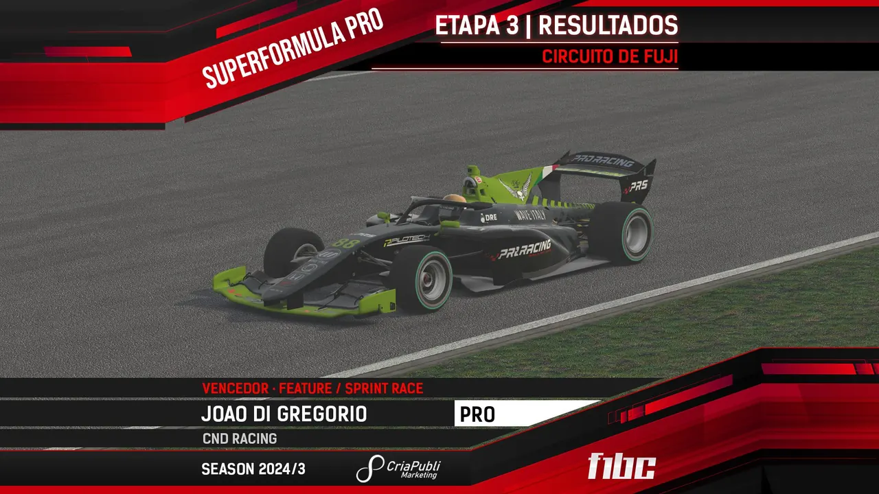 CriaPubli SuperFormula: João Di Gregório vence corrida equilibrada em Fuji