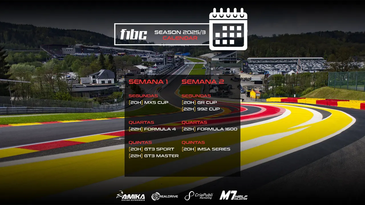 F1BC anuncia calendário de circuitos iRacing da temporada 2025/3