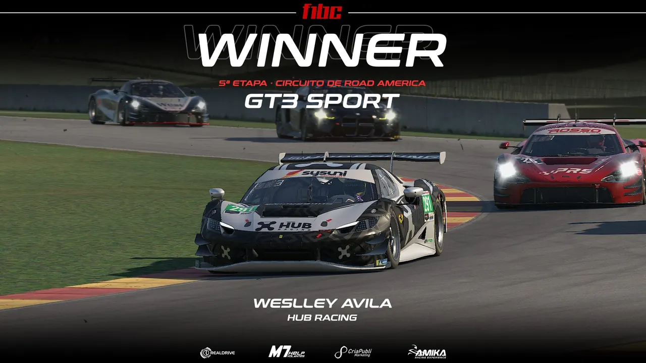 Realdrive GT3 Sport: Weslley Ávila vence em Road America e lidera tabela