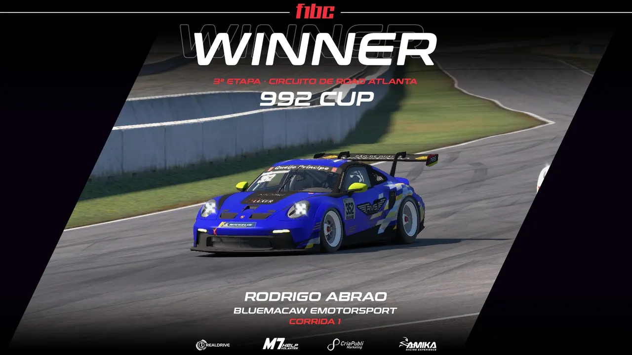 F1BC 992 Cup: Rodrigo Abrão e Raphael Silva vencem em Road Atlanta