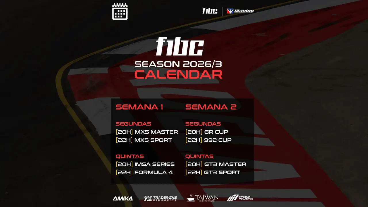 F1BC define circuitos para Season 2026/3: confira a lista completa