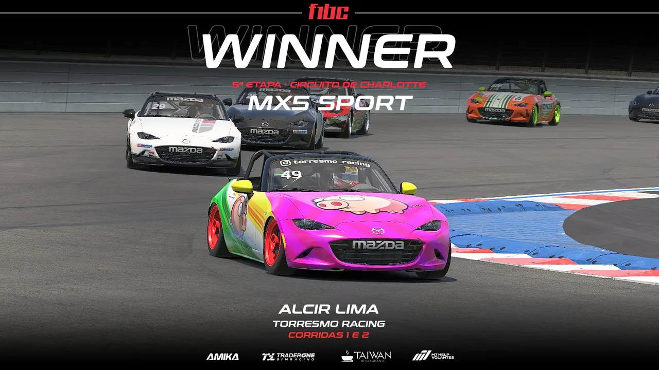 F1BC MX5 Sport: Alcir Lima e Rodrigo de Azevedo vencem corridas quentes em Charlotte